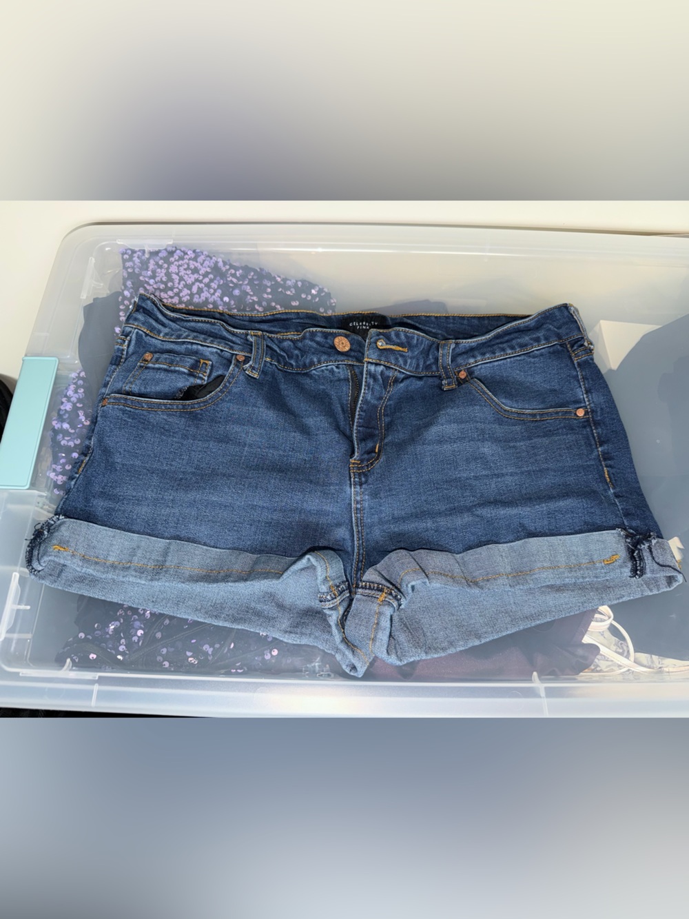 Celebrity Pink Dark Blue Rolled Hem Denim Shorts